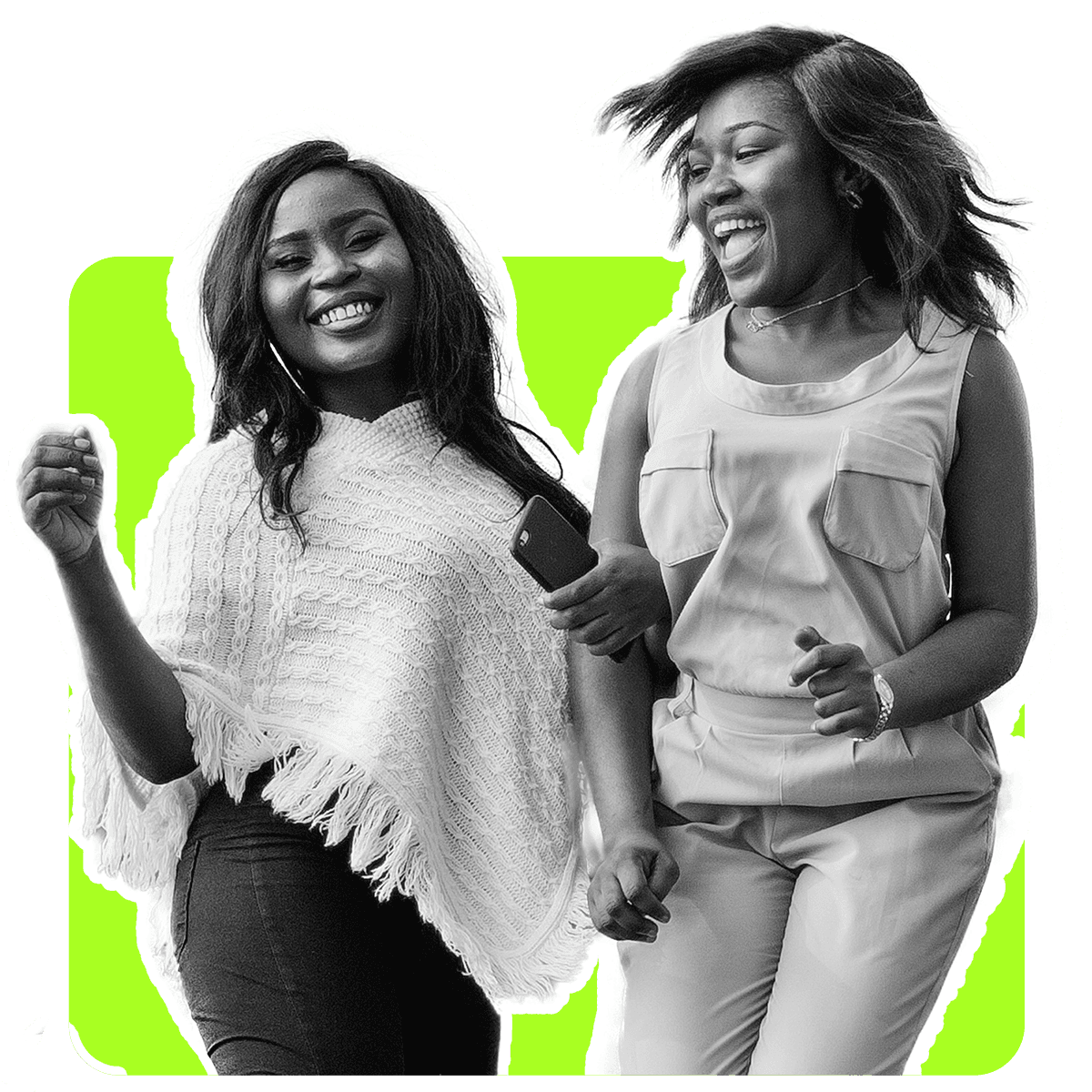 Two friends dancing and laughing