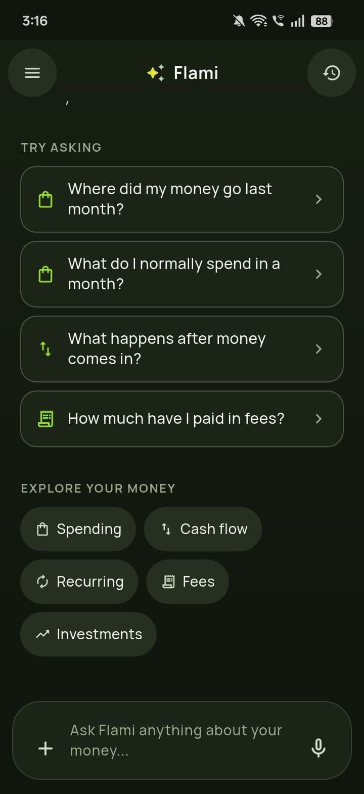 Tribbe app Ask Flami screen